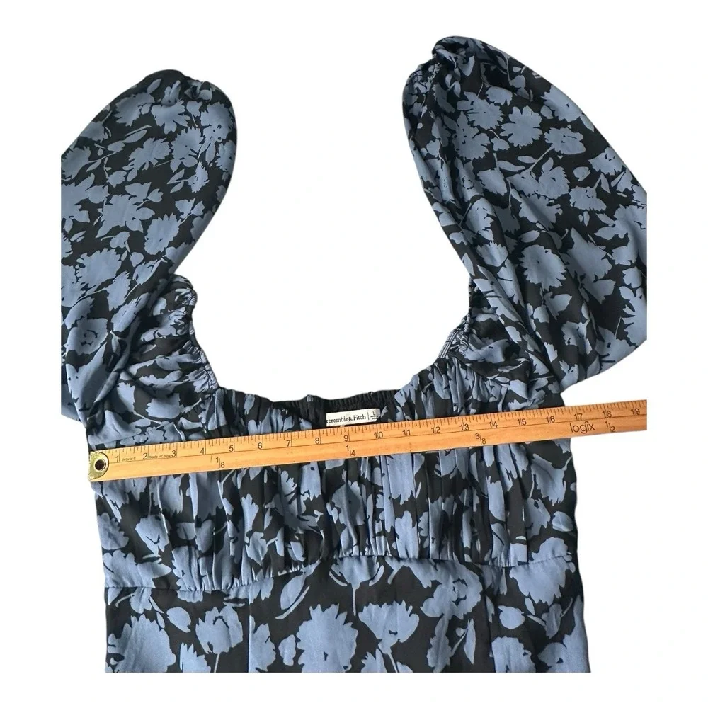 Abercrombie & Fitch Women's Large Long Sleeve Black/Blue  Puff‎ Sleeve Top Sheer